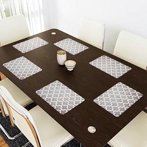 kuber industries table mats set of 6 - waterproof dining table mats  dinner table mat for kitchen  pvc anti slip food mats amp table mats  marble print - grey