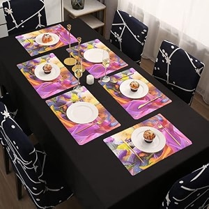 kuber industries table mats set of 6 - waterproof dining table mats  dinner table mat for kitchen  pvc anti slip food mats amp table mats  marble print - grey
