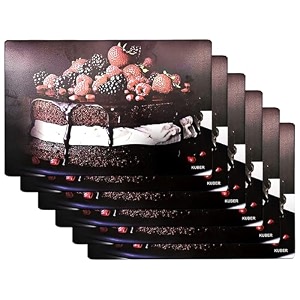 kuber industries table mats set of 6  dining table plate mat  pvc table placemats  kitchen table mat  heat resistant dinner mat  cake print  brown
