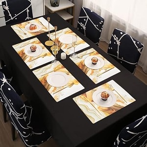 kuber industries table mats set of 6 - waterproof dining table mats  dinner table mat for kitchen  pvc anti slip food mats amp table mats  marble print - cream amp gold