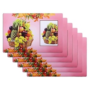 kuber industries table mats set of 6  dining table plate mat  pvc table placemats  kitchen table mat  heat resistant dinner mat  barik flower print  pink