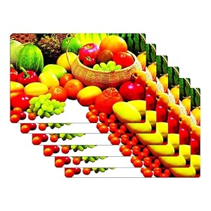 kuber industries table mats set of 6  dining table plate mat  pvc table placemats  kitchen table mat  heat resistant dinner mat  fruit print  multicolour