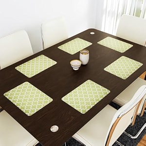 kuber industries table mats set of 6 - waterproof dining table mats  dinner table mat for kitchen  pvc anti slip food mats amp table mats  marble print - grey