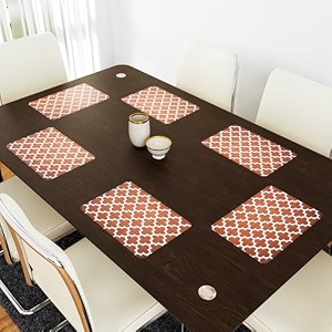 kuber industries table mats set of 6 - waterproof dining table mats  dinner table mat for kitchen  pvc anti slip food mats amp table mats  marble print - grey