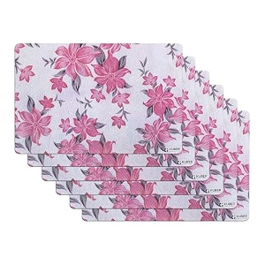 kuber industries table mats set of 6  dining table plate mat  pvc table placemats  kitchen table mat  heat resistant dinner mat  barik flower print  pink
