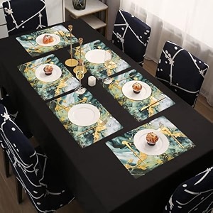 kuber industries table mats set of 6 - waterproof dining table mats  dinner table mat for kitchen  pvc anti slip food mats amp table mats  marble print - grey