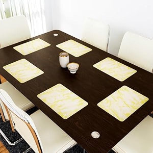 kuber industries table mats set of 6 - waterproof dining table mats  dinner table mat for kitchen  pvc anti slip food mats amp table mats  marble print - yellow