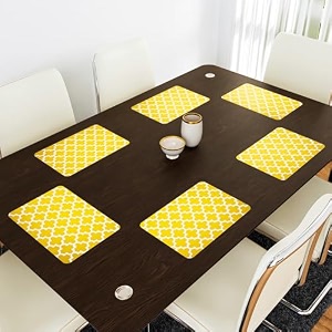 kuber industries table mats set of 6 - waterproof dining table mats  dinner table mat for kitchen  pvc anti slip food mats amp table mats  marble print - grey