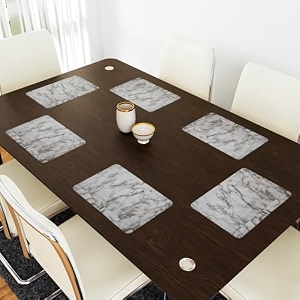 kuber industries table mats set of 6 - waterproof dining table mats  dinner table mat for kitchen  pvc anti slip food mats amp table mats  marble print - grey