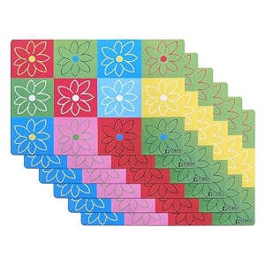 kuber industries table mats set of 6  dining table plate mat  pvc table placemats  kitchen table mat  heat resistant dinner mat  check flower print  multicolour