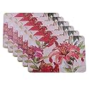 Kuber Industries Table Mats Set of 6 | Dining Table Plate Mat | PVC Table Placemats | Kitchen Table Mat | Heat Resistant Dinner Mat | Barik Flower Print | Pink