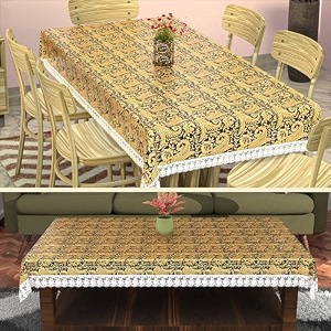 kuber industries pvc 60x90 inch 6 seater table cover cloth  dining table coversheet for party and events  flower circle print - grey