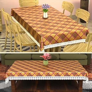 kuber industries pvc 60x90 inch 6 seater table cover cloth  dining table coversheet for party and events  flower circle print - grey