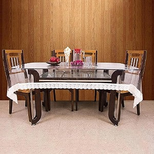 kuber industries transparent dining table cover 4 seatertable cloth for diningtransparent table sheetsilver lace 70x45 inch silver