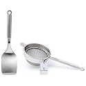 Kuber Industries Turner/Spatula for Dosa, Roti, Omlette, Parathas, PavBhaji (Silver), Standard &amp; Kuber Industries Tea Strainer Chalni, 9 cm, Silver