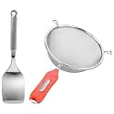Kuber Industries Turner/Spatula for Dosa, Roti, Omlette, Parathas, PavBhaji (Silver), Standard &amp; Kuber Industries 12.5 cm Soup &amp; Juice Strainer (Silver), Standard