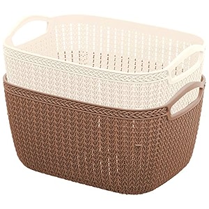 kuber industries unbreakable plastic 2 pieces multipurpose medium size flexible storage basketsfruit vegetable bathroom stationary home basket with handles multicolour -ctktc039080