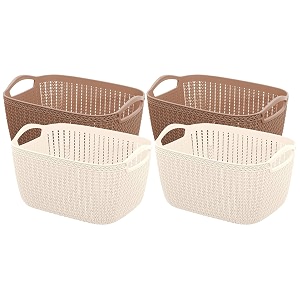 kuber industries unbreakable plastic 4 pieces multipurpose rectangular large and medium size flexible storage basketsfruit vegetable kitchen organizer with handles white and peach - ctktc30638