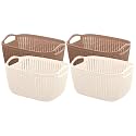 Kuber Industries Unbreakable Plastic 4 Pieces Multipurpose Rectangular Large And Medium Size Flexible Storage Baskets/Fruit Vegetable Kitchen Organizer with Handles (White and Peach) - CTKTC30638