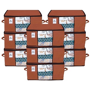 kuber industries underbed storage bagorganizer for clothes largenon-woven comforter blanket covertransparent window amp premium zipperside handlespack of 9 brown