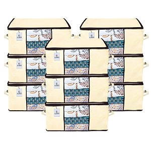 kuber industries underbed storage bagorganizer for clothes largenon-woven comforter blanket covertransparent window amp premium zipperside handlespack of 9 cream