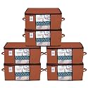 Kuber Industries Underbed Storage Bag|Organizer For Clothes Large|Non-Woven Comforter, Blanket Cover|Transparent Window &amp; Premium Zipper|Side Handles|Pack of 6 (Brown)