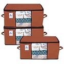 Kuber Industries Non-Woven Underbed Storage Bag|Organizer For Clothes Large|Non-Woven Comforter, Blanket Cover|Transparent Window &amp; Premium Zipper|Side Handles|Pack Of 3 (Brown)