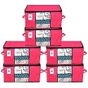 Kuber Industries Underbed Storage Bag|Organizer For Clothes Large|Non-Woven Comforter, Blanket Cover|Transparent Window &amp; Premium Zipper|Side Handles|Pack of 6 (Pink)