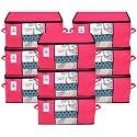 Kuber Industries Underbed Storage Bag|Organizer For Clothes Large|Non-Woven Comforter, Blanket Cover|Transparent Window &amp; Premium Zipper|Side Handles|Pack of 9 (Pink)