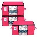 Kuber Industries Underbed Storage Bag|Organizer For Clothes Large|Non-Woven Comforter, Blanket Cover|Transparent Window &amp; Premium Zipper|Side Handles|Pack of 3 (Pink)