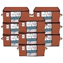Kuber Industries Underbed Storage Bag|Organizer For Clothes Large|Non-Woven Comforter, Blanket Cover|Transparent Window &amp; Premium Zipper|Side Handles|Pack of 9 (Brown)