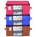 Kuber Industries Underbed Storage Bag, Storage Organiser, Blanket Cover Set of 3 - Pink,Royal Blue,Dark Brown Extra Large Size-CTKTC23941