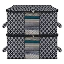 Kuber Industries Underbed Storage Bag | Clothes Storage Organizer | Blanket Cover with Clear Window | Zipper Closure & Handle Cloth Organizer | Check-Design | Large | Pack of 2 | Black