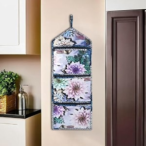 kuber industries polyvinyl chloride wall hanging closet organizer for wardrobe with 3 pockets amp zip  letter holder clothing socks amp tie storage pouches  printed - brown