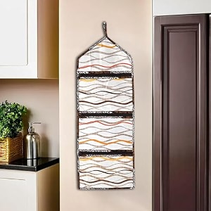kuber industries polyvinyl chloride wall hanging closet organizer for wardrobe with 3 pockets amp zip  letter holder clothing socks amp tie storage pouches  printed - brown