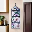 Kuber Industries Polyvinyl Chloride Wall Hanging Closet Organizer for Wardrobe with 3 Pockets &amp; Zip | Letter Holder, Clothing, Socks &amp; Tie Storage Pouches | Printed - Brown