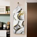 Kuber Industries Wall Hanging Organizer | 3 Multi-Purpose Storage Pocket | Foldable Document Holder | Hanging Stationary Organizer | Magazine Organizer | Golden Marble | Grey