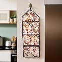 Kuber Industries Wall Hanging Organizer | Quilted Fabric Stationary Organizer | Waterproof 3 Multi-Purpose Pocket | Magazine Organizer | Foldable Document Holder | Brown Flower | Cream