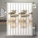 Kuber Industries PVC Shower Checkered Light-Filtering Curtain | 7 Feet White with Hooks for Bathroom