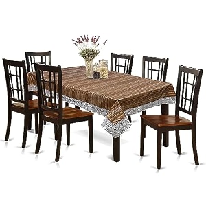 kuber industries wooden print table cloth 6 seaterwaterproof dining table cover 6 seatertable protector for indoor amp outdoor 90x60 brown