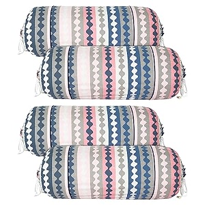 kuber industries zig zag print bolster cover with drawstringround bedside long pillow coverdewan pillow cover set 16 x 32 bolster cover set of 4 multi