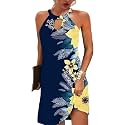 Kubsid Halter Dresses for Women 2026 Casual Floral Print Summer Dresses Hollow Out A-line Sundresses for Beach Vacation