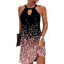 Kubsid Halter Dresses for Women 2026 Casual Floral Print Summer Dresses Hollow Out A-line Sundresses for Beach Vacation