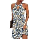 Kubsid Halter Dresses for Women 2026 Casual Floral Print Summer Dresses Hollow Out A-line Sundresses for Beach Vacation