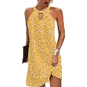 Kubsid Halter Dresses for Women 2026 Casual Floral Print Summer Dresses Hollow Out A-line Sundresses for Beach Vacation