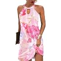 Kubsid Halter Dresses for Women 2026 Casual Floral Print Summer Dresses Hollow Out A-line Sundresses for Beach Vacation