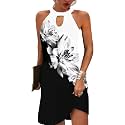 Kubsid Halter Dresses for Women 2026 Casual Floral Print Summer Dresses Hollow Out A-line Sundresses for Beach Vacation