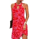 Kubsid Halter Dresses for Women 2026 Casual Floral Print Summer Dresses Hollow Out A-line Sundresses for Beach Vacation