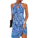 Kubsid Halter Dresses for Women 2026 Casual Floral Print Summer Dresses Hollow Out A-line Sundresses for Beach Vacation
