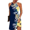 Kubsid Halter Dresses for Women 2026 Casual Floral Print Summer Dresses Hollow Out A-line Sundresses for Beach Vacation